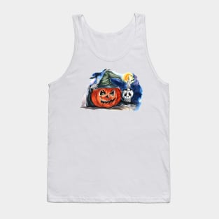 Pumpkin Scary Halloween Watercolor Tank Top